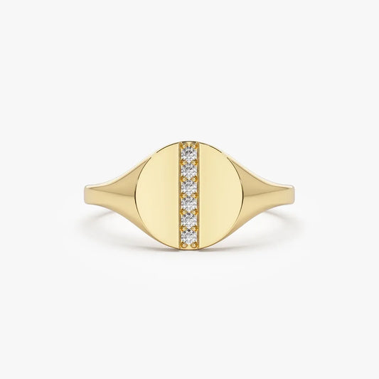 14k Gold Diamond Round Cut Pave Line Signet Pinky Ring 0.07 ctw