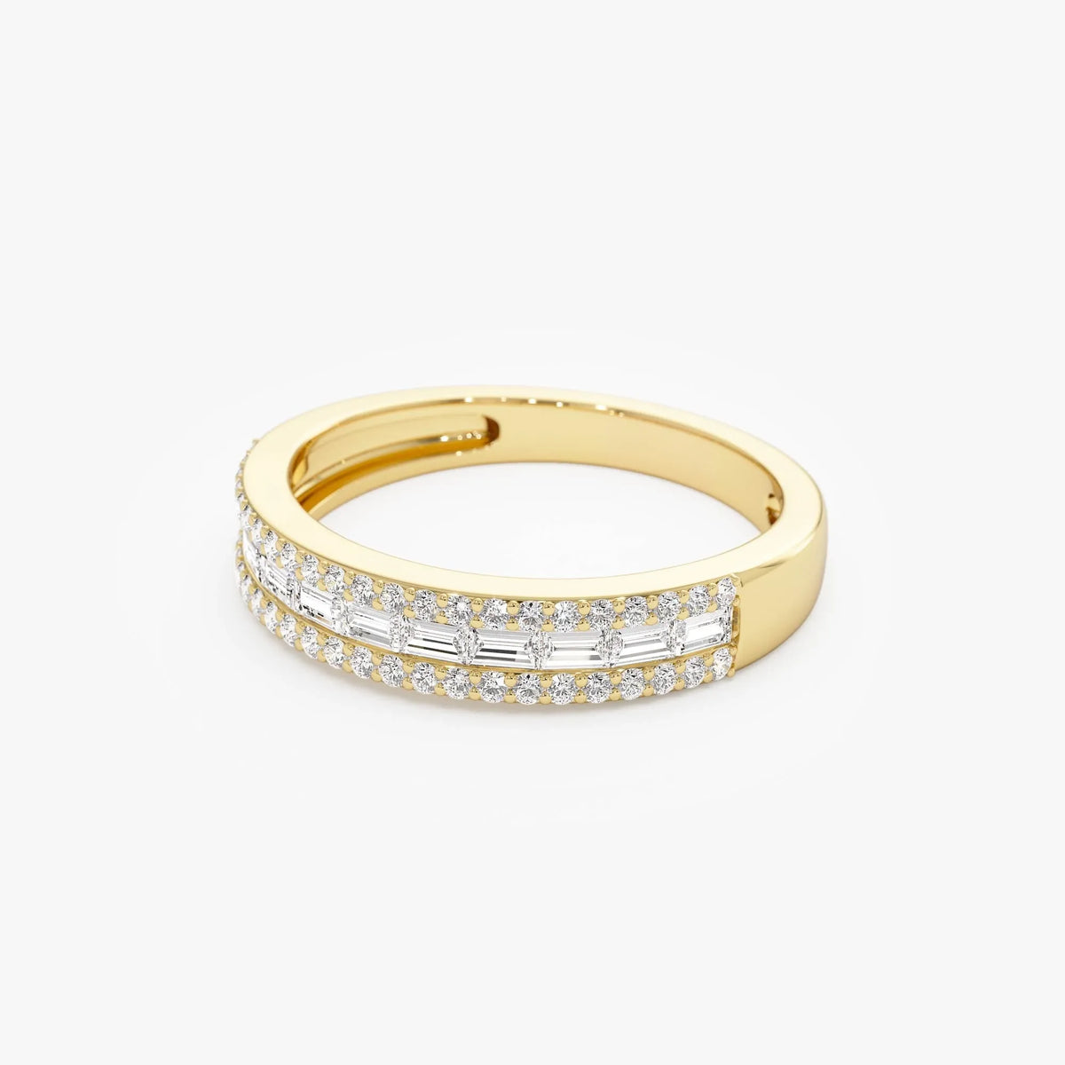 14k Gold Diamond Baguette and Round Cut Horizontal Set Anniversary Band 0.59 ctw