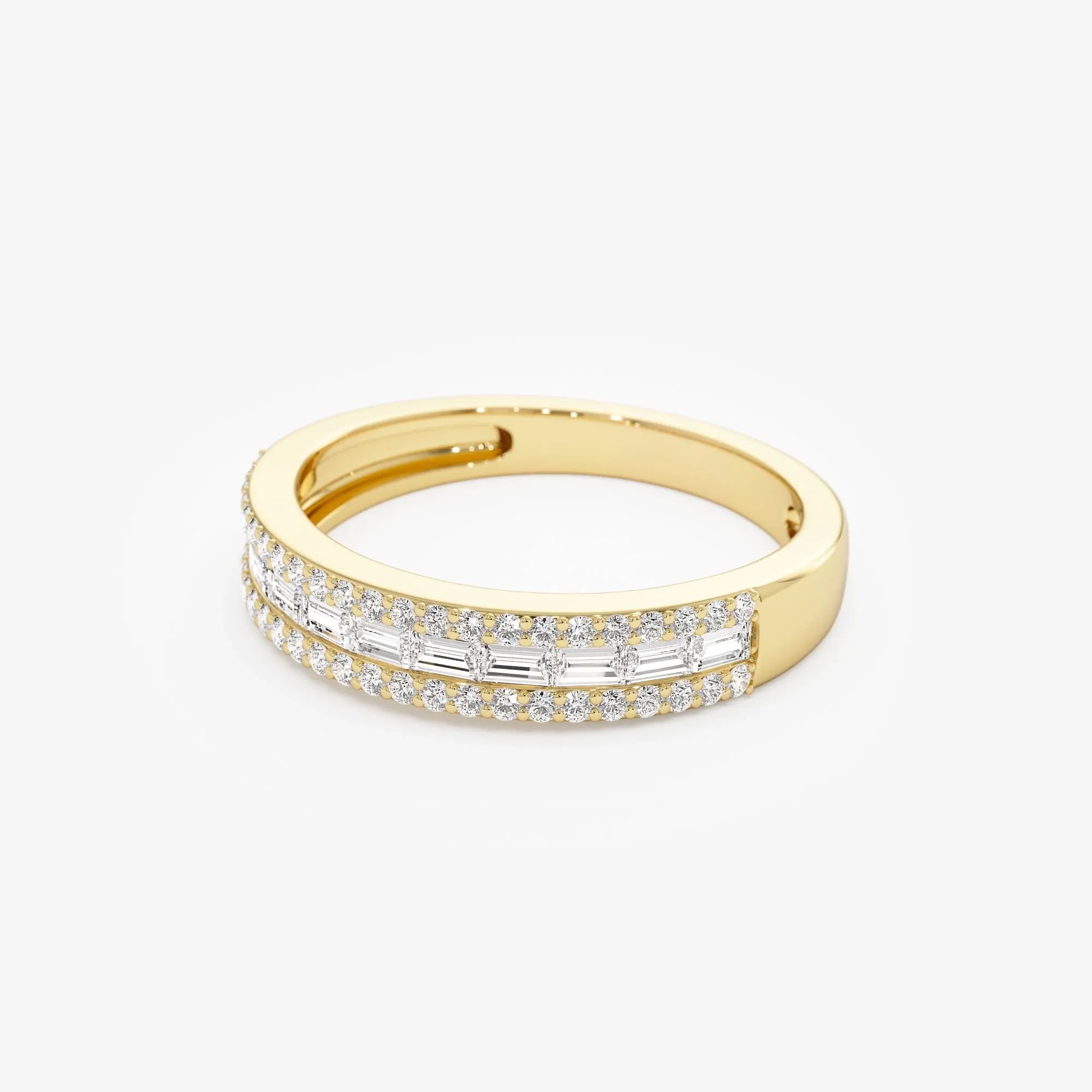 14k Gold Diamond Baguette and Round Cut Horizontal Set Anniversary Band 0.59 ctw