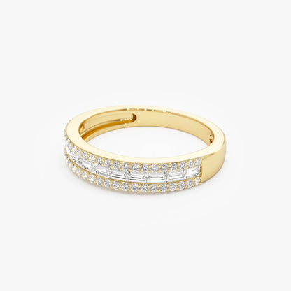 14k Gold Diamond Baguette and Round Cut Horizontal Set Anniversary Band 0.59 ctw