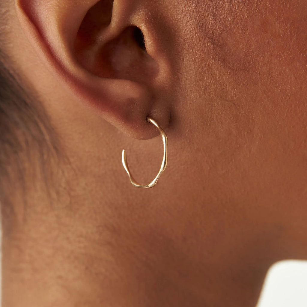 14k Solid Gold Large Wave Hoop Earrings 20.2mm Width 19.2mm Inner Diameter