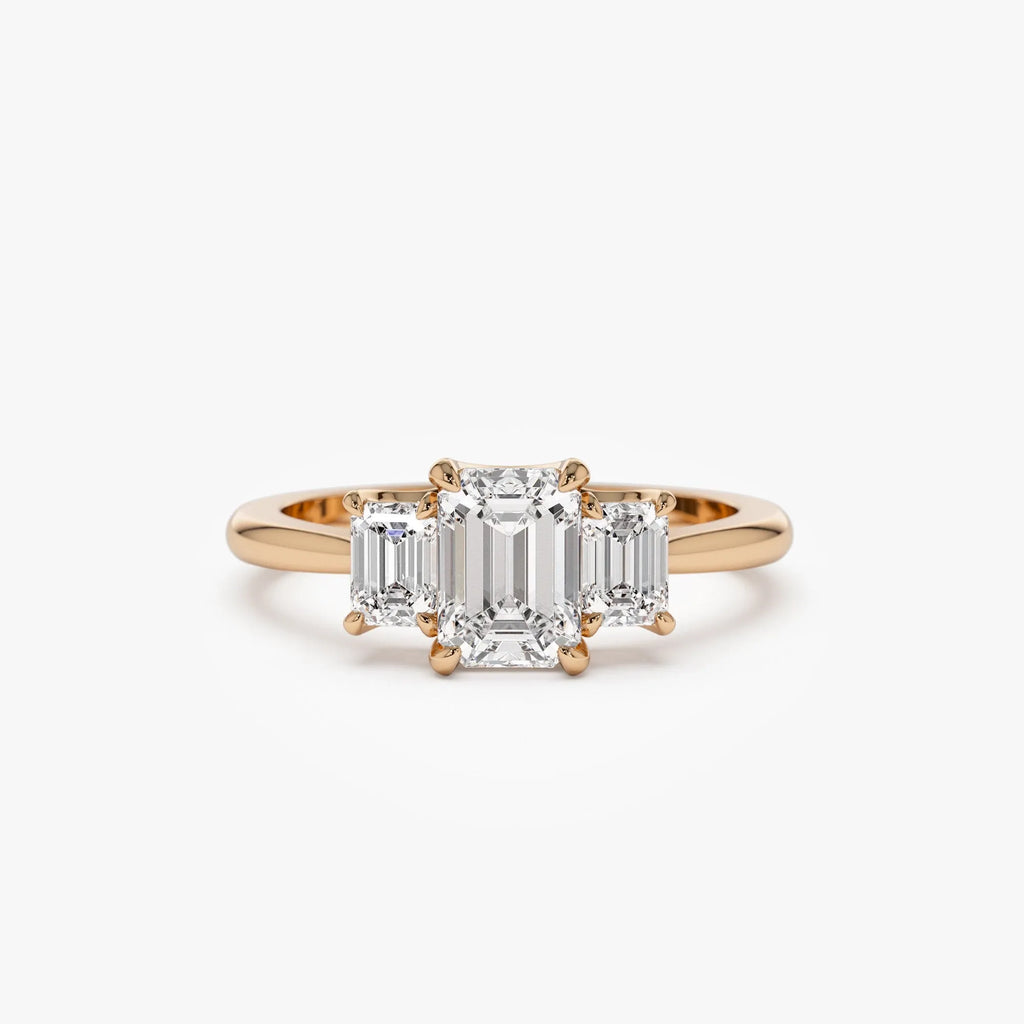 14k Gold 1.50 ctw Lab Grown Diamond Emerald Cut Three Stone Engagement Ring