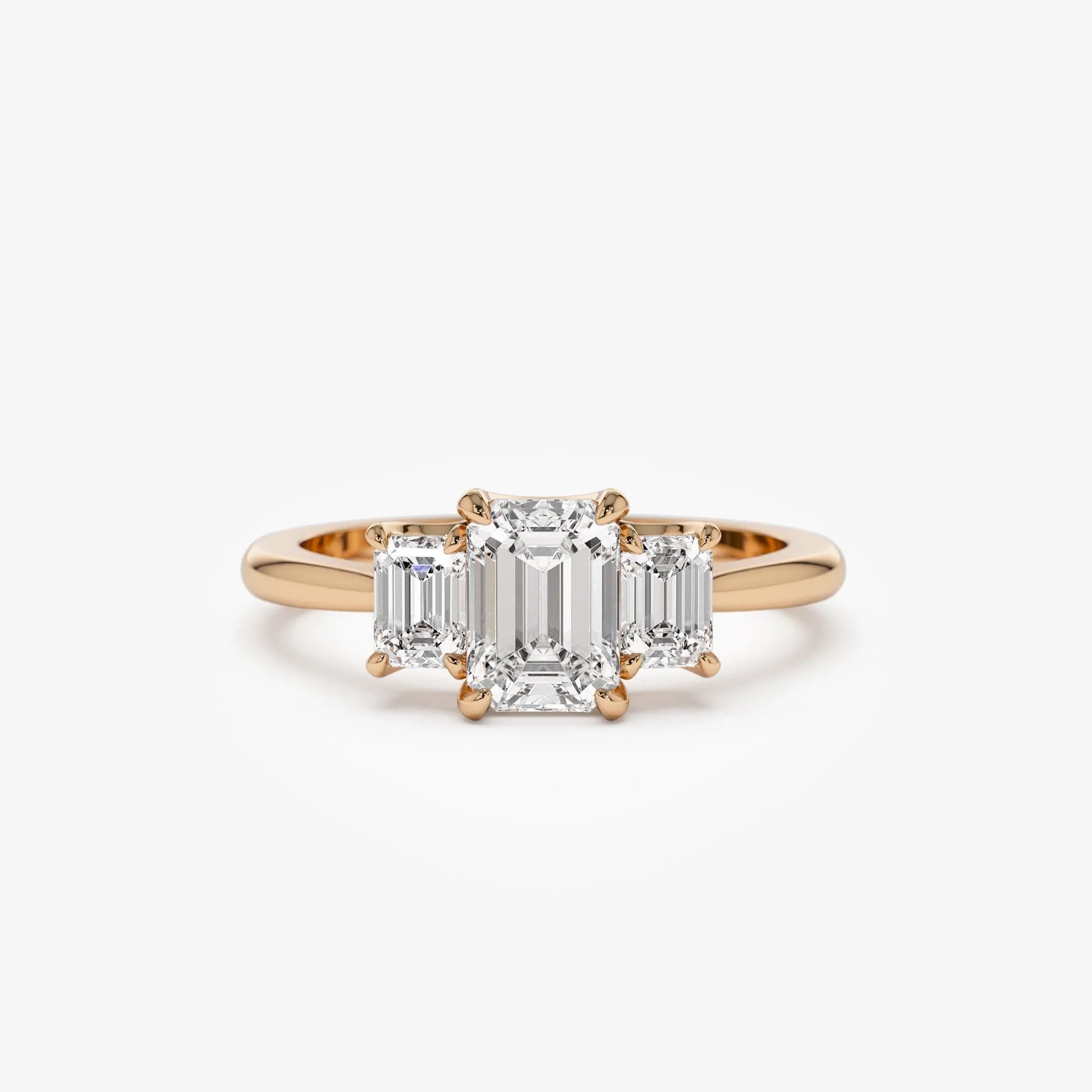 14k Gold 1.50 ctw Lab Grown Diamond Emerald Cut Three Stone Engagement Ring