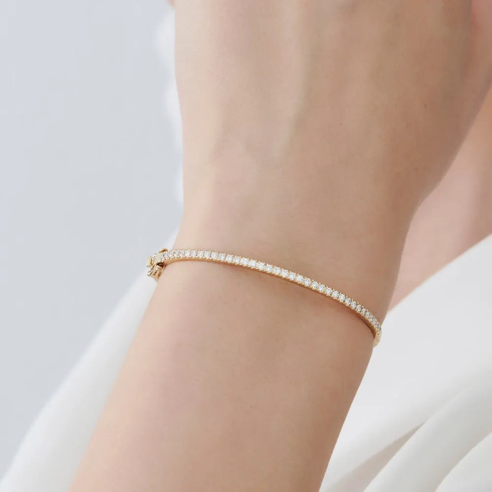 14K Solid Gold 0.90 CTW Round Diamond Micro Pave Stacking Bangle