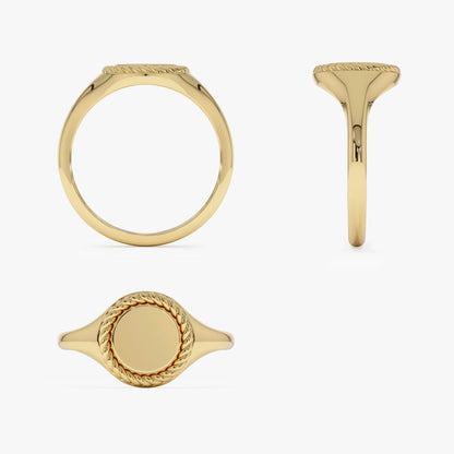 14k Gold Rope Border Oval Signet Ring Wide Graduated Band