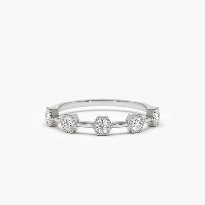14k Gold Hexagon Milgrain Five Stone Round Diamond Ring 0.32 ctw