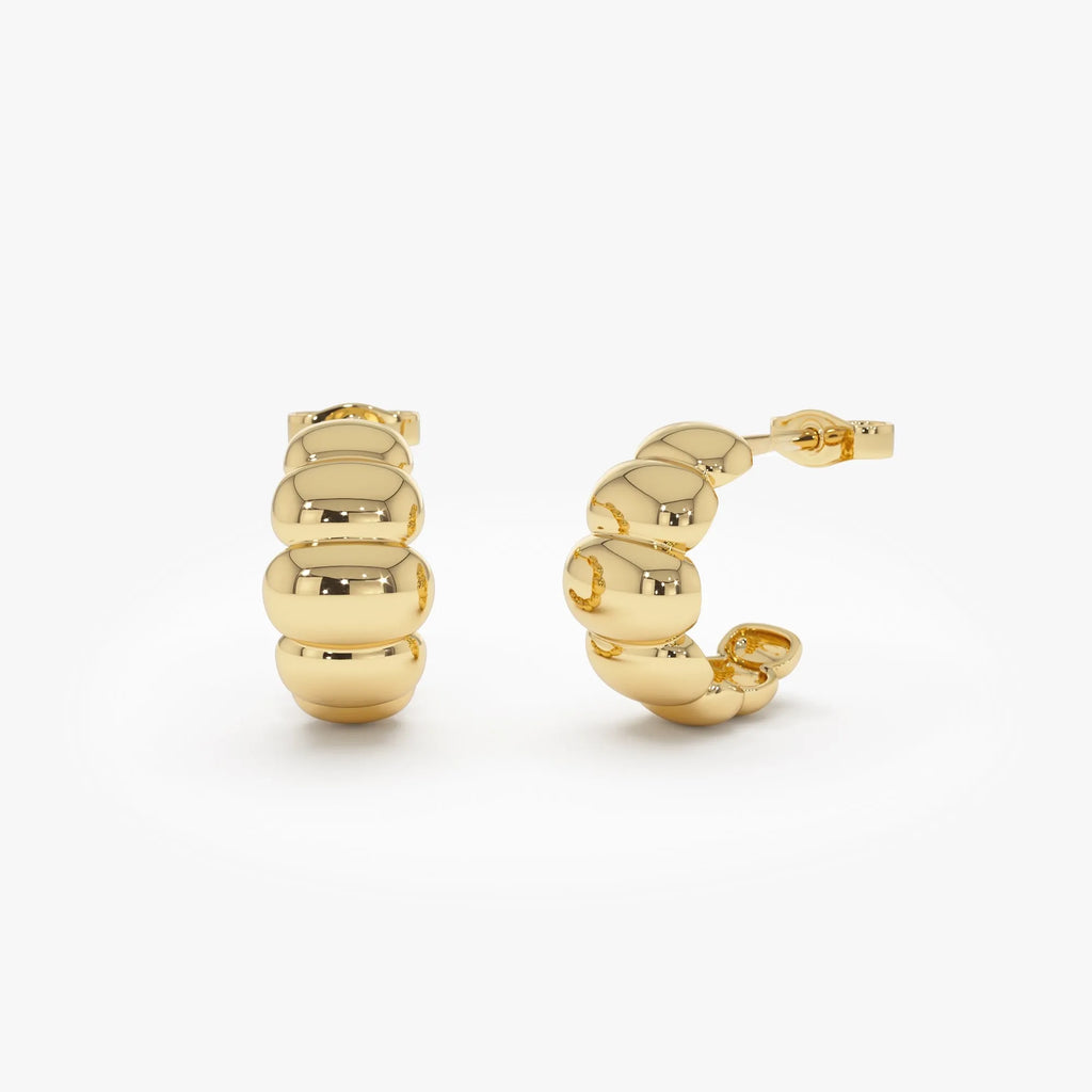 14k Gold Chunky Bubble Graduated Hoop Earrings 7mm Width