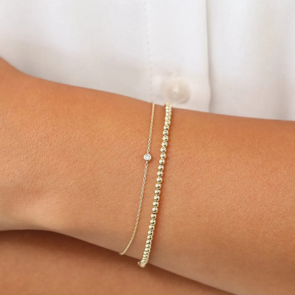 14K Solid Gold 0.10 CTW Round Diamond Bezel Set Solitaire Bracelet