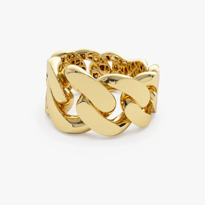 14k Solid Gold Chunky Cuban Curb Chain Link Graduated Statement Ring