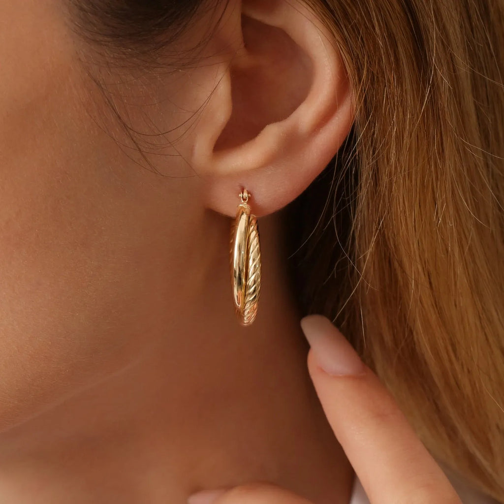 14k Solid Gold Intertwined Hoop Earrings 30mm
