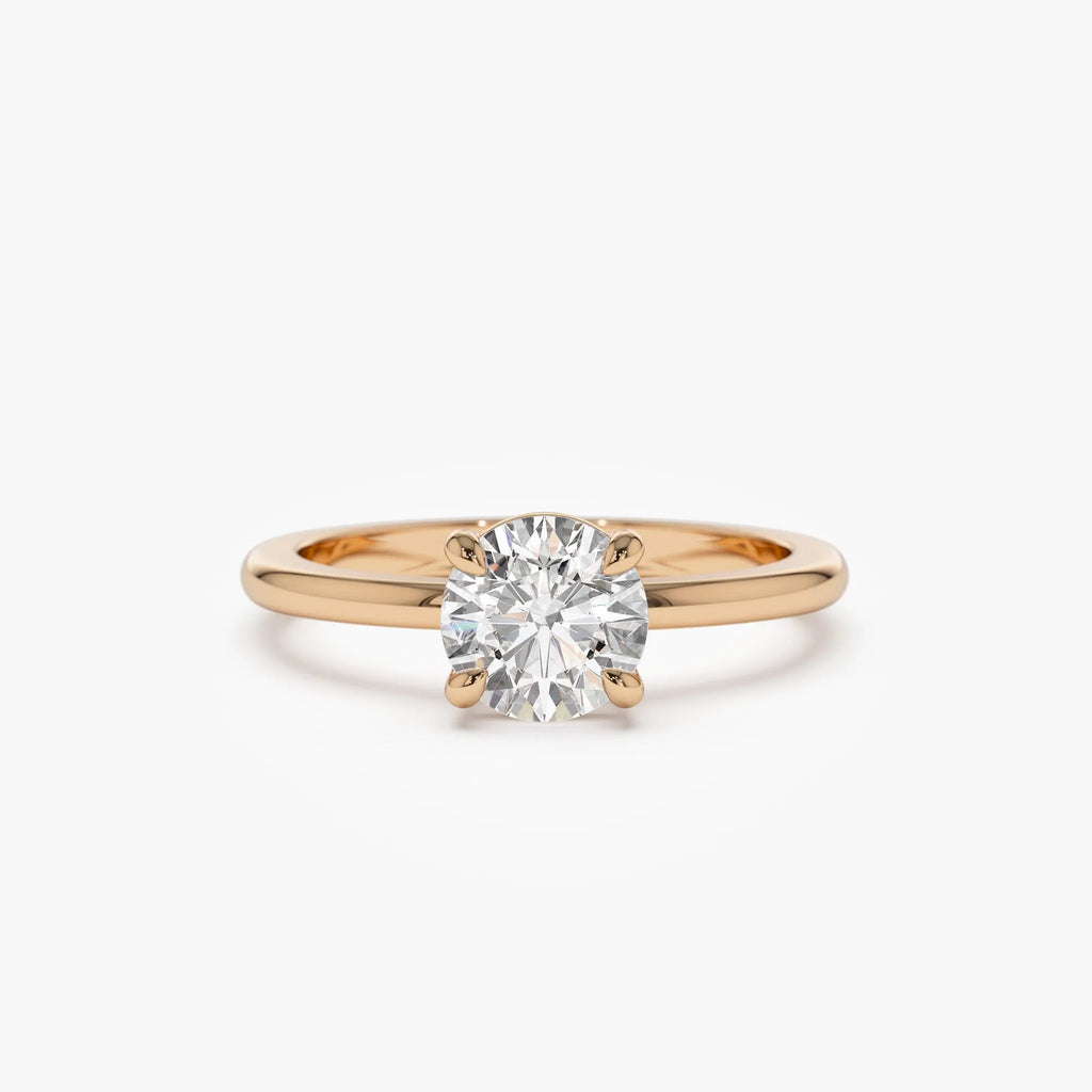 14K Gold 1.00 Carat Round Lab Grown Diamond 4 Prong Basket Setting Engagement Ring