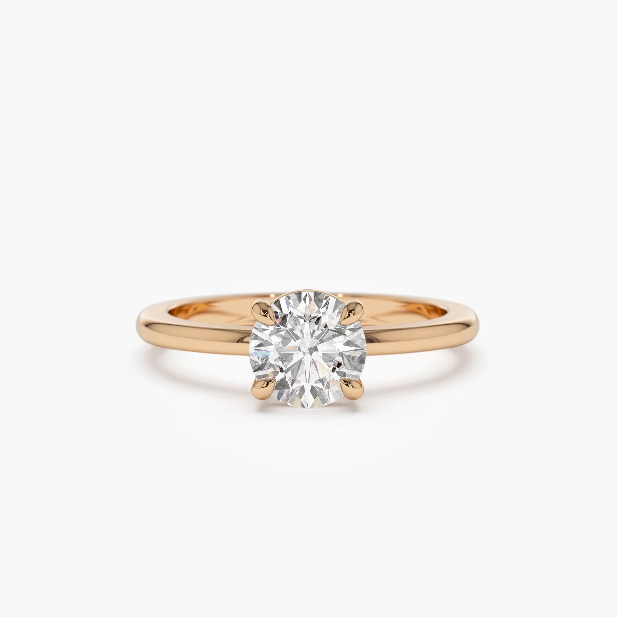 14K Gold 1.00 Carat Round Lab Grown Diamond 4 Prong Basket Setting Engagement Ring