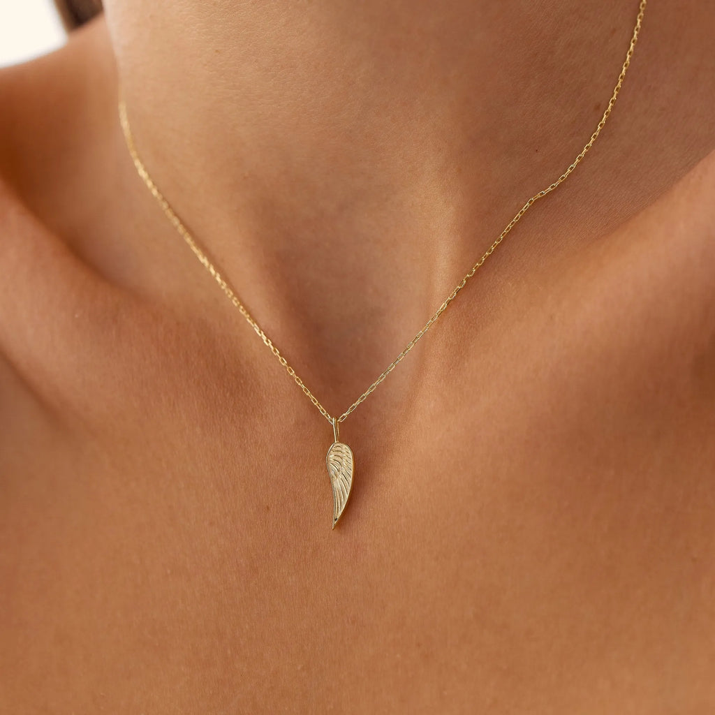 14k Solid Gold Angel Wings Pendant Necklace