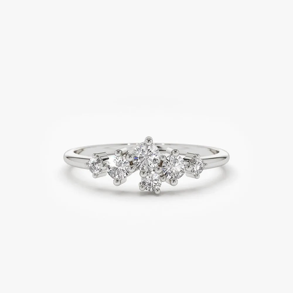 14K Gold Round Diamond 0.45 Ctw Large Cluster Ring