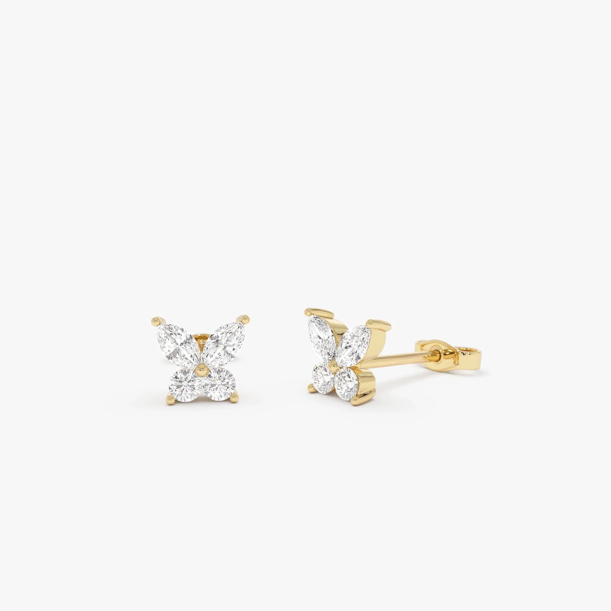 14k Gold Diamond Marquise and Round Cut Butterfly Stud Earrings 0.38 ctw