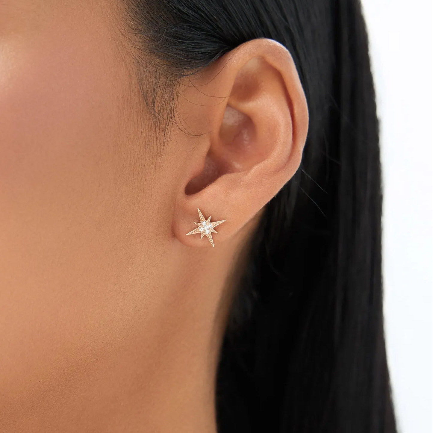 14k Gold Diamond Round Cut Starburst Cluster Stud Earrings Micro Pave 0.07 ctw