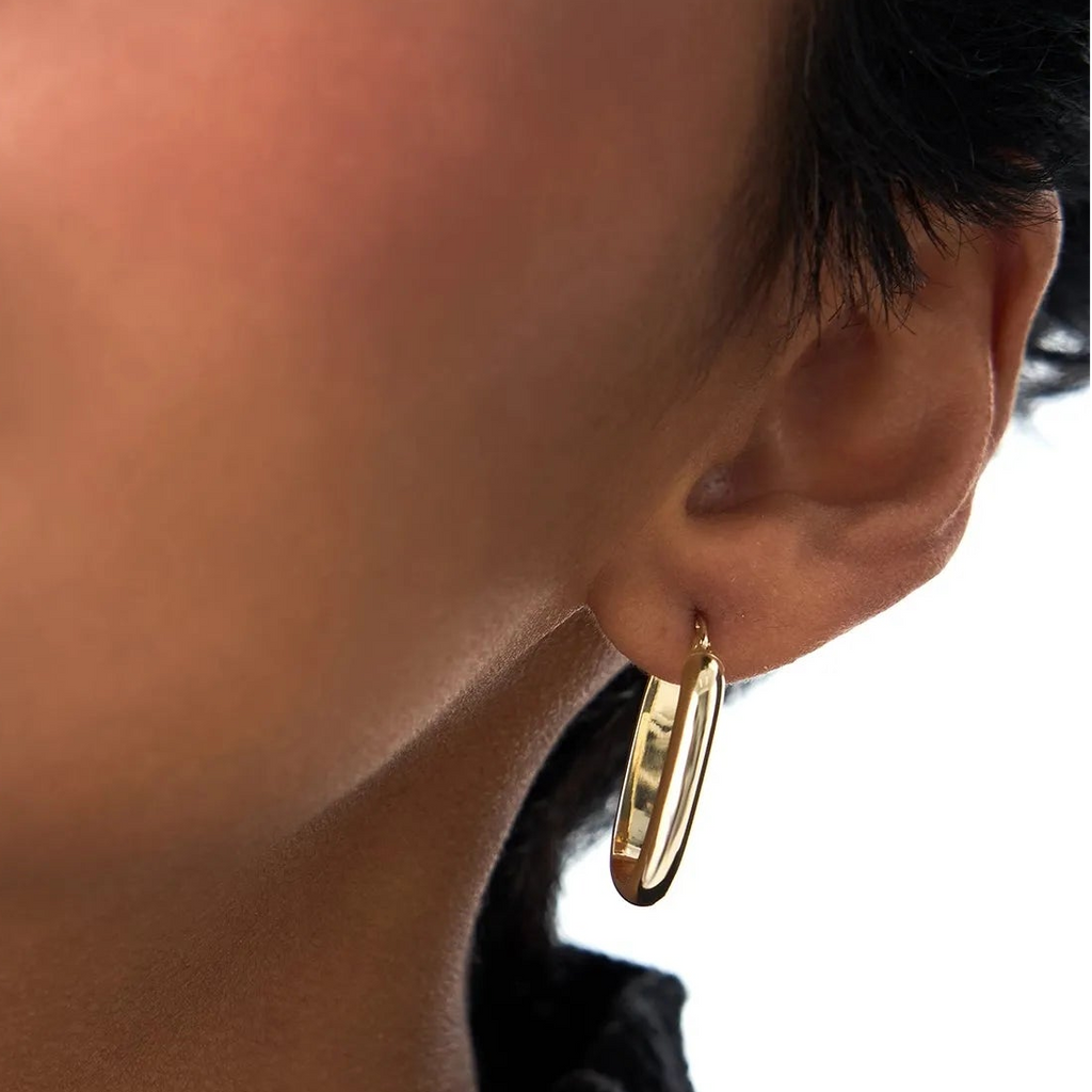 14k Yellow Gold Oval Dome Hoop Earrings 26mm Length 4mm Width