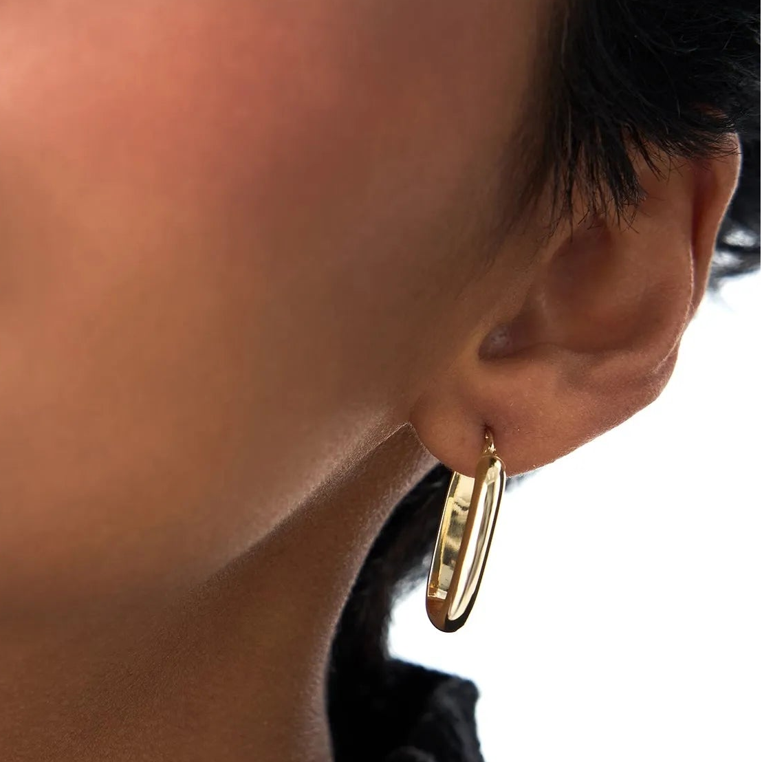 14k Yellow Gold Oval Dome Hoop Earrings 26mm Length 4mm Width