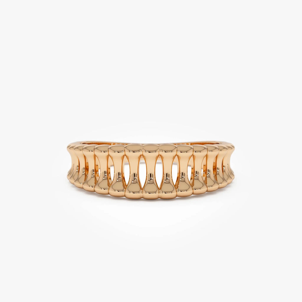 14k Gold Sculptural Wide Band Ring Wide Graduated Statement Band