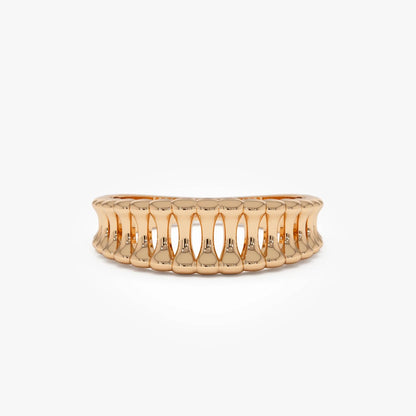 14k Gold Sculptural Wide Band Ring Wide Graduated Statement Band