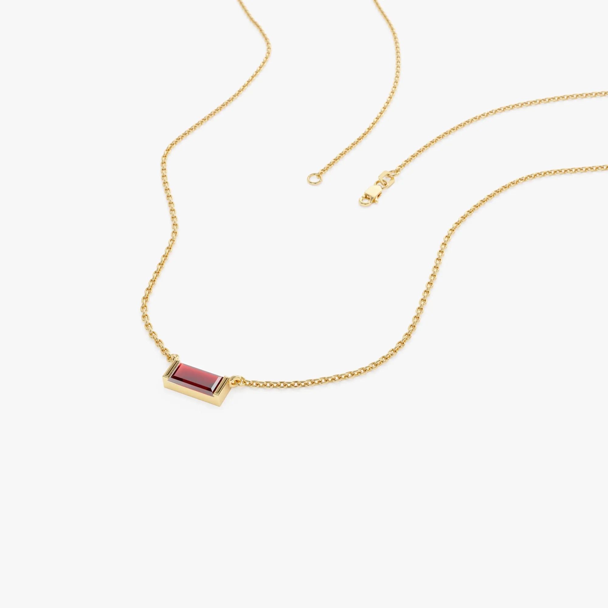 14k Solid Gold Garnet Baguette Birthstone Necklace 0.45 Carat
