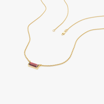 14k Solid Gold Garnet Baguette Birthstone Necklace 0.45 Carat