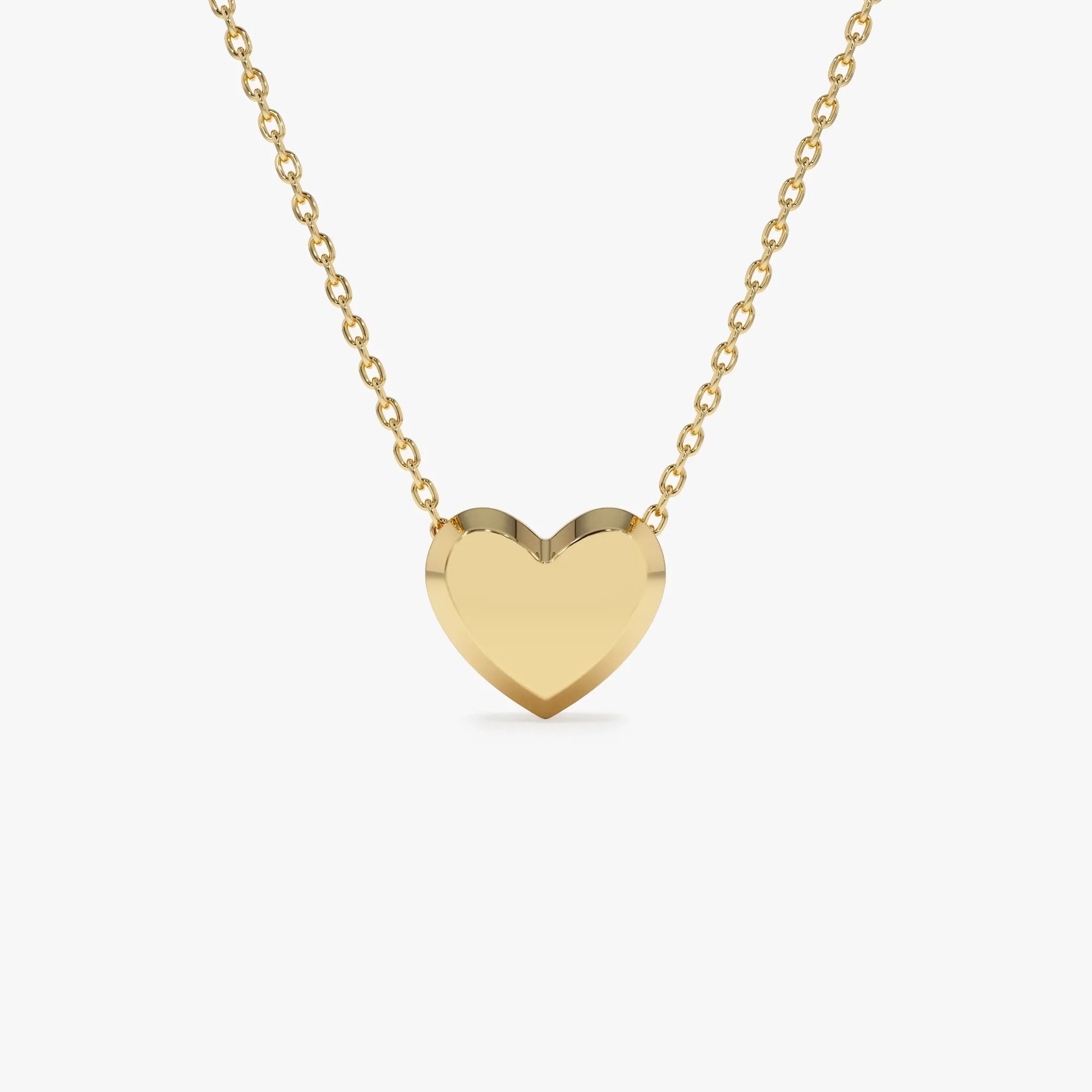 14k Solid Gold Puffed Heart Slider Pendant Necklace