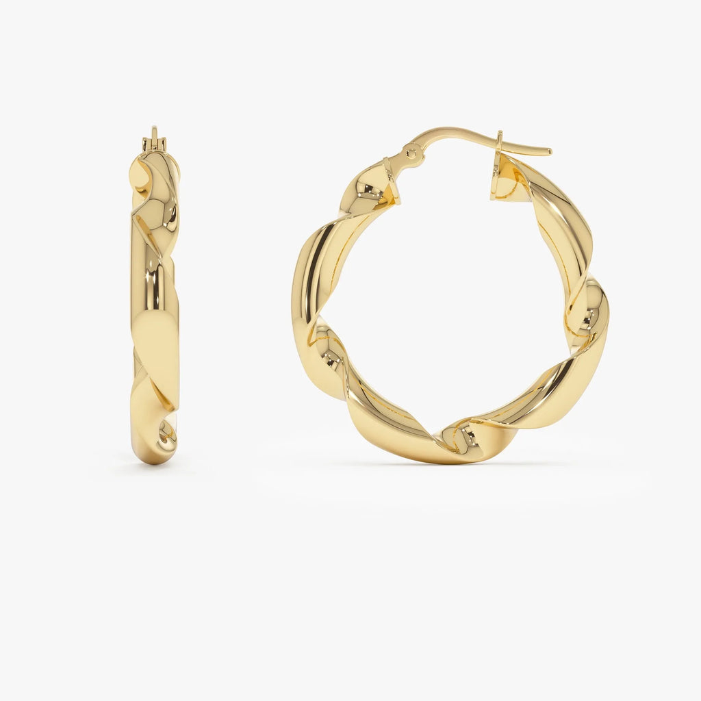 14k Yellow Gold Twisted Textured Chunky Hoop Earrings 30mm 4.4mm Width