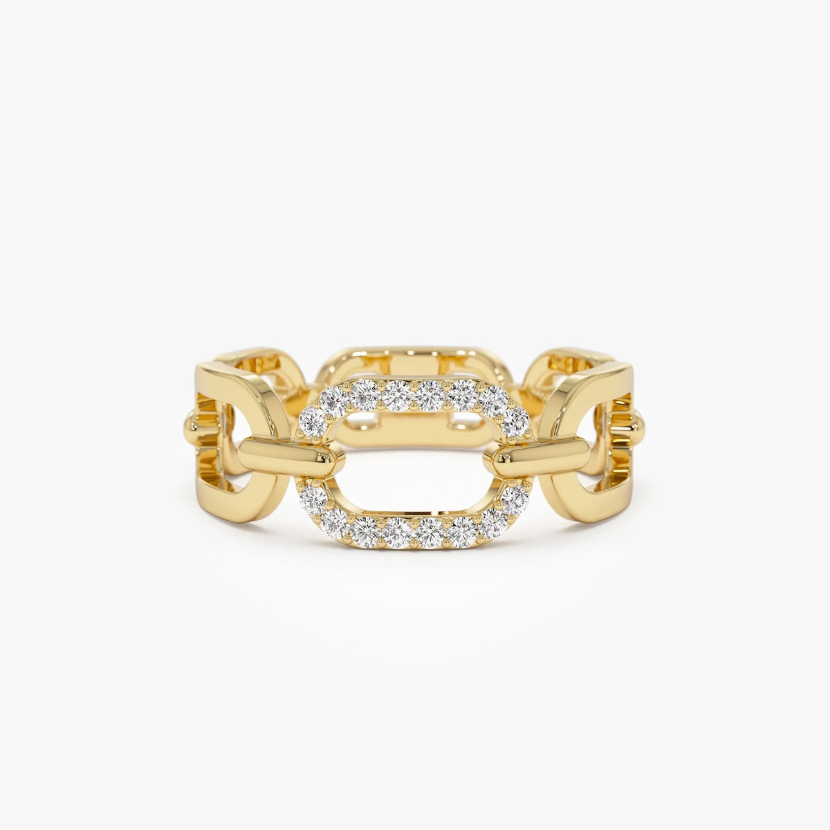 14k Solid Gold Round Diamond 0.08 Carat Buckle Chain Ring