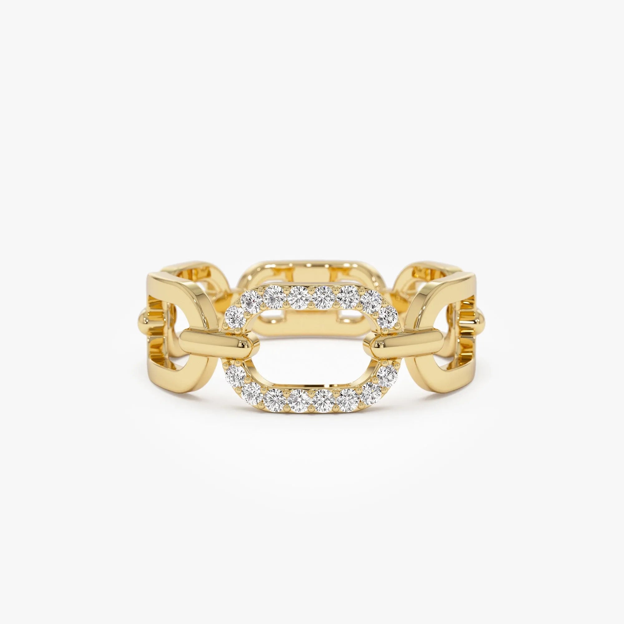 14k Solid Gold Round Diamond 0.08 Carat Buckle Chain Ring
