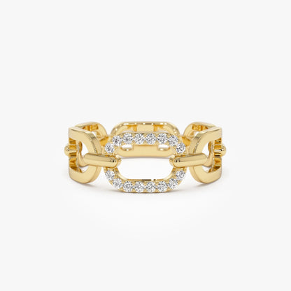 14k Solid Gold Round Diamond 0.08 Carat Buckle Chain Ring