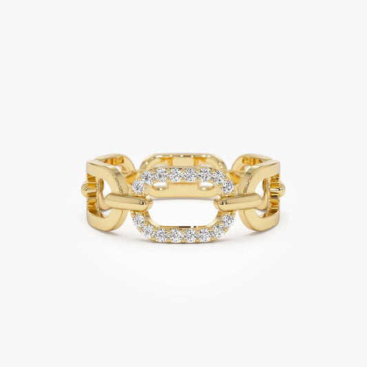 14k Solid Gold Round Diamond 0.08 Carat Buckle Chain Ring