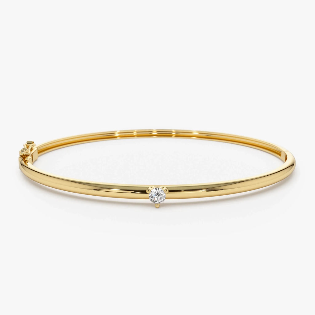14K Solid Gold 0.30 CTW Round Diamond Solitaire Prong Set Bangle