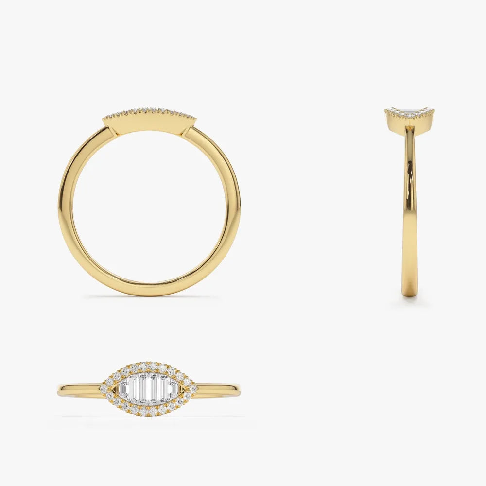 14K Gold Marquise Baguette and Round Diamond Ring 0.25 ctw
