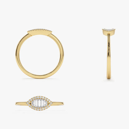 14K Gold Marquise Baguette and Round Diamond Ring 0.25 ctw