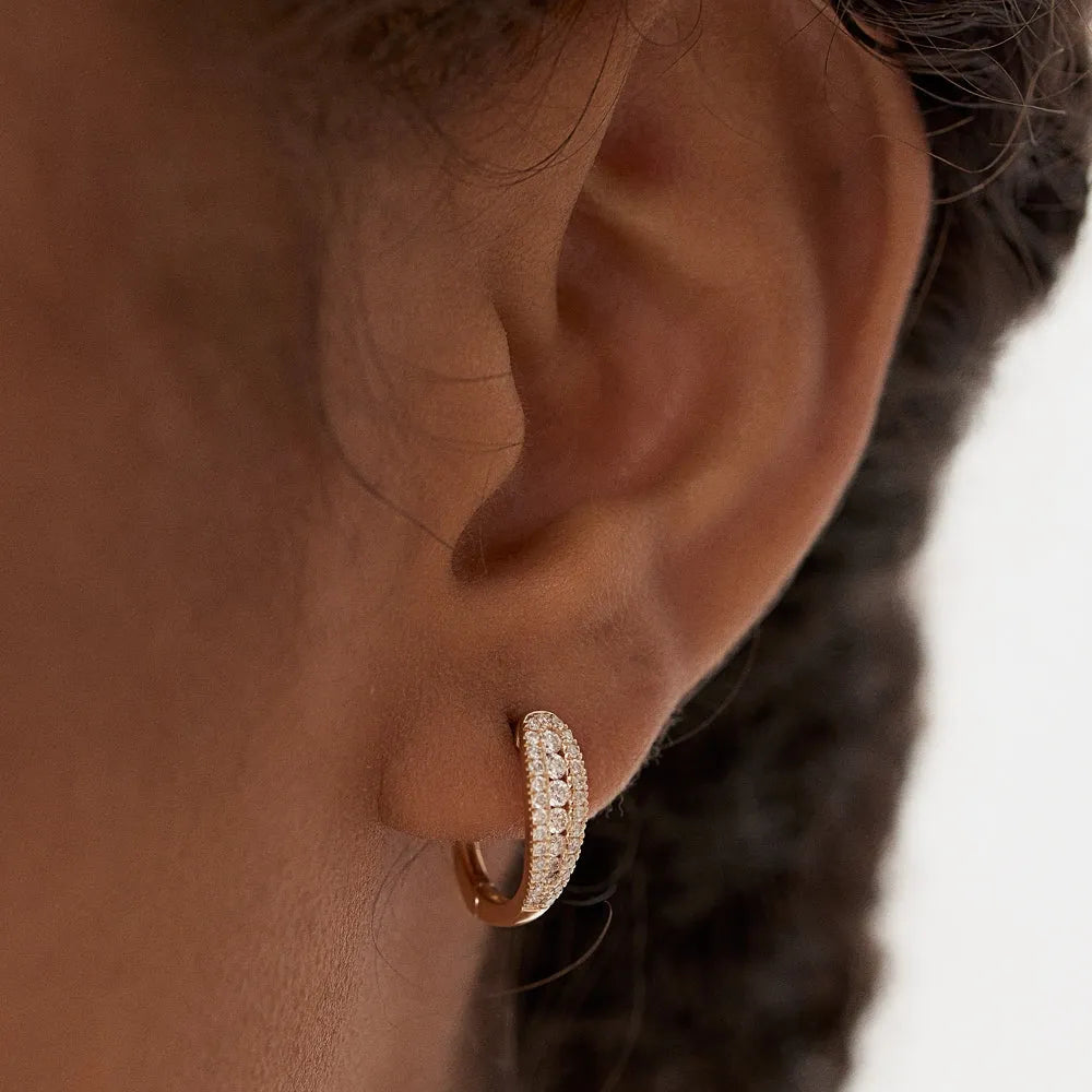 14k Gold Diamond Round Cut Huggie Earrings 0.43 ctw