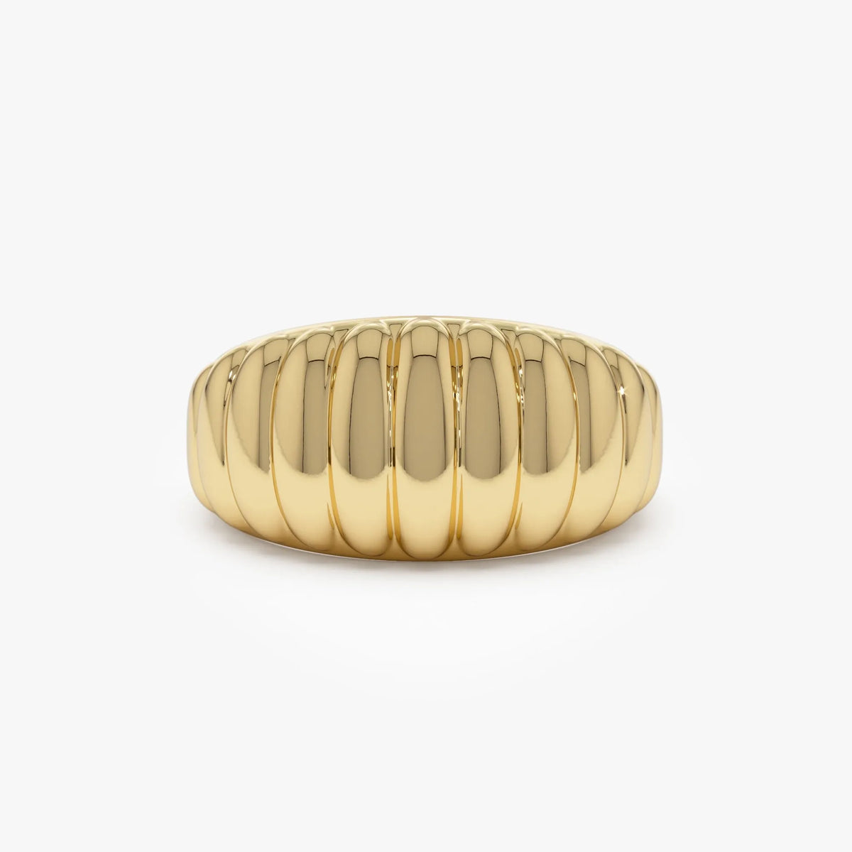 14k Solid Gold Ribbed Tapered Chunky Statement Ring 10mm Width