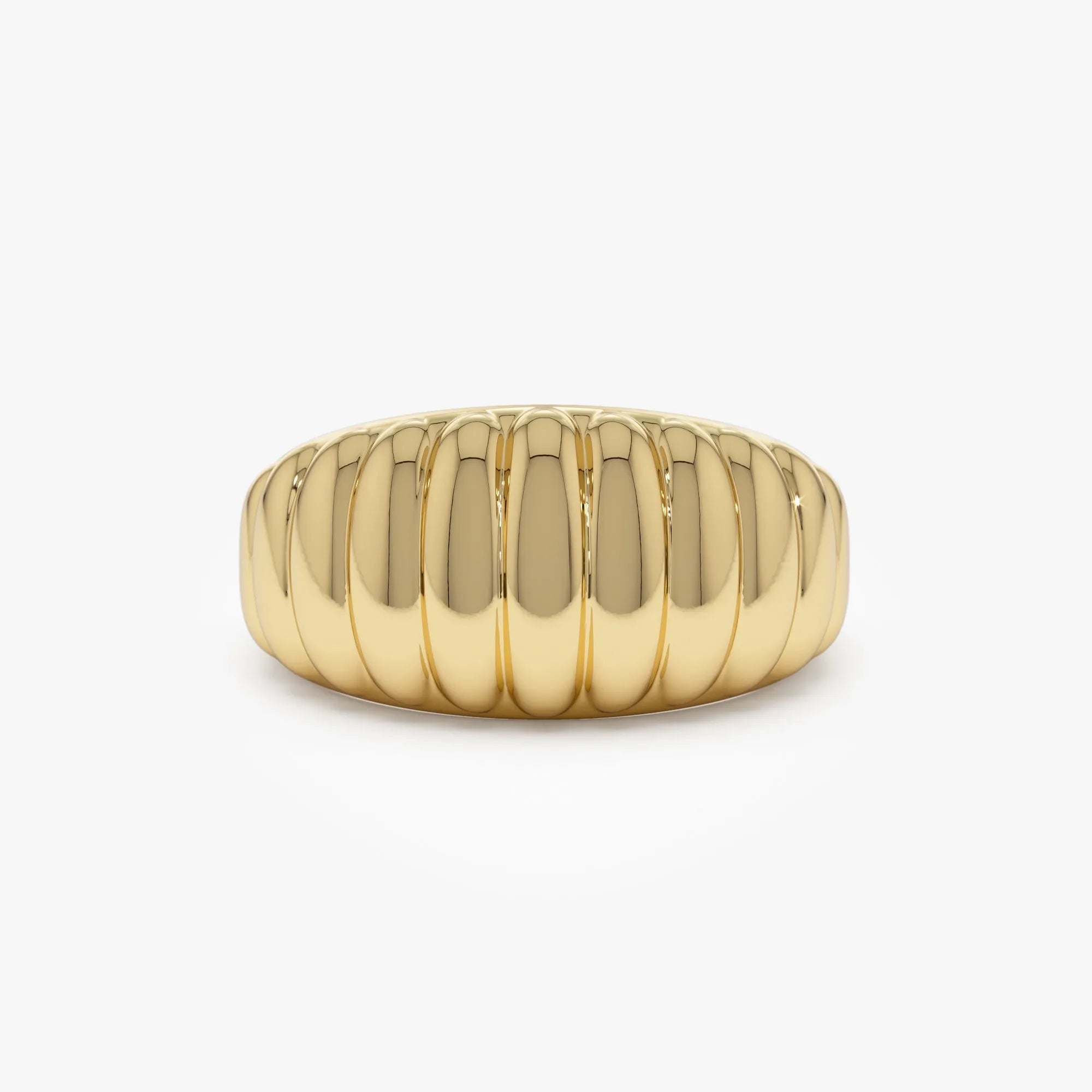 14k Solid Gold Ribbed Tapered Chunky Statement Ring 10mm Width