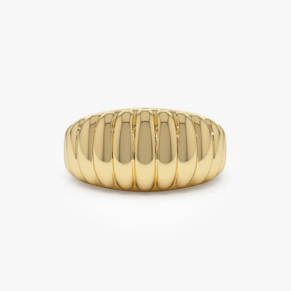 14k Solid Gold Ribbed Tapered Chunky Statement Ring 10mm Width