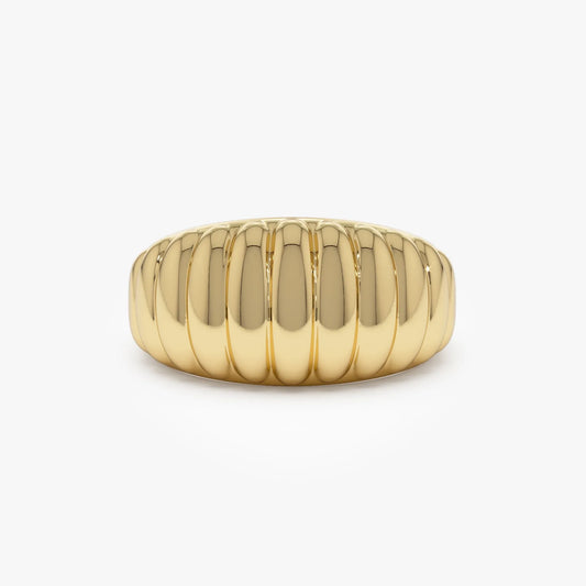 14k Solid Gold Ribbed Tapered Chunky Statement Ring 10mm Width