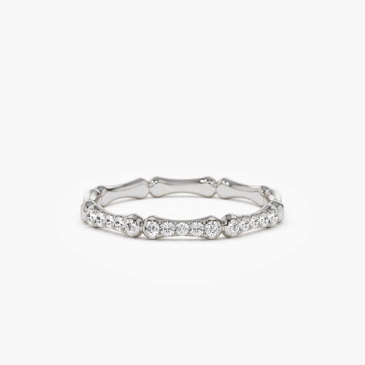 14k Gold Round Diamond Bamboo Pave Ring 0.15 ctw 2mm Band