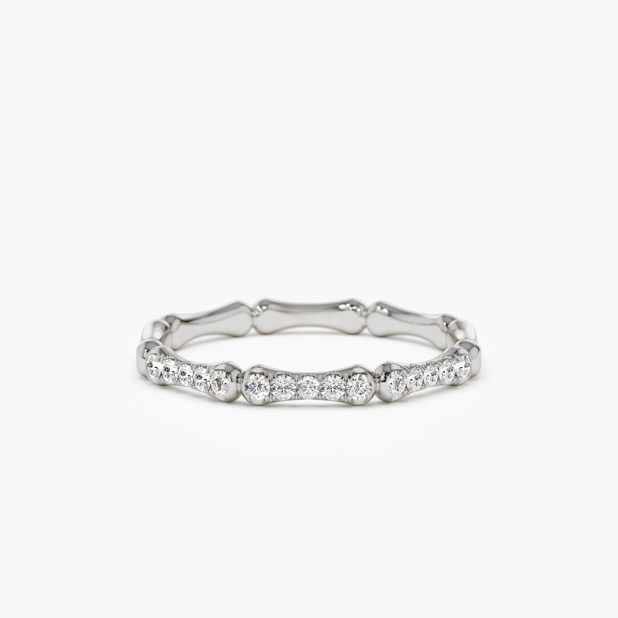 14k Gold Round Diamond Bamboo Pave Ring 0.15 ctw 2mm Band