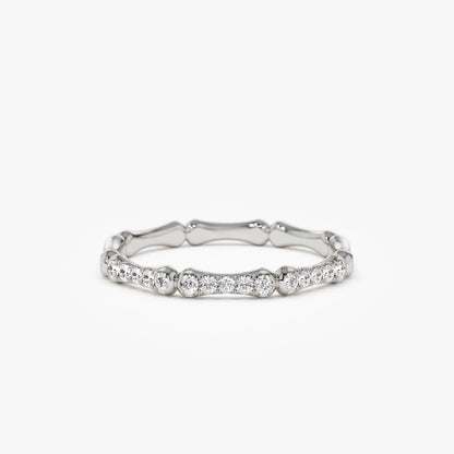 14k Gold Round Diamond Bamboo Pave Ring 0.15 ctw 2mm Band