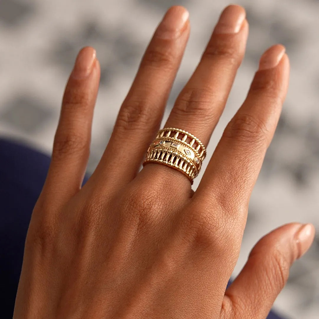 14k Gold Double Rope Link Ring 5.3mm Wide Statement Band