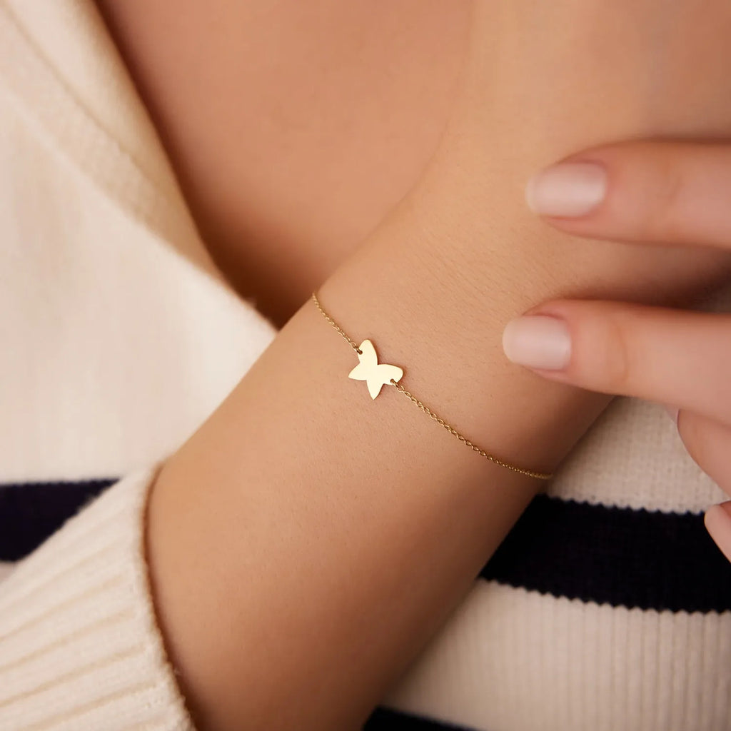 14k Gold Butterfly Charm Bracelet with Pendant