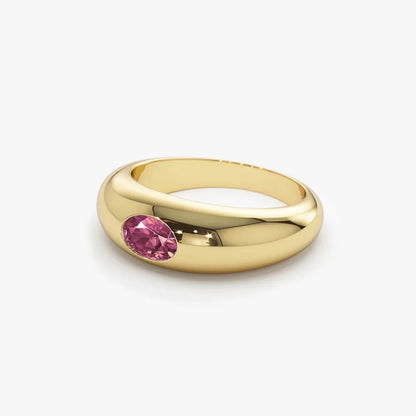 14k Gold Pink Sapphire Oval Cut Flush Set Dome Ring 0.45 ctw