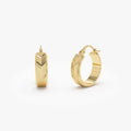 14k Yellow Gold Diamond Cut Textured Hoop Earrings