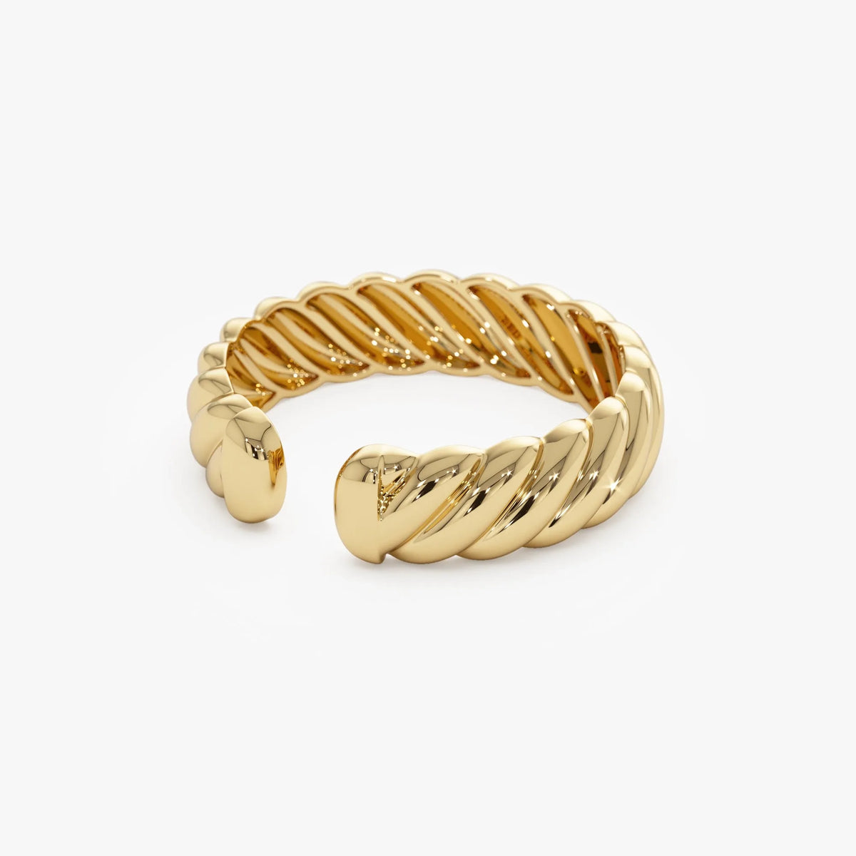 14k Solid Gold 5mm Rope Textured Open Cuff Band Ring