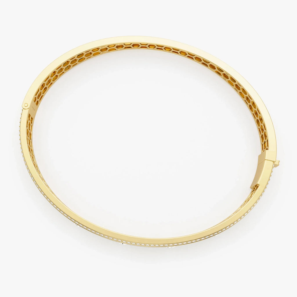 14K Solid Gold 2.00 CTW Round Diamond Flush Set Pave Edge Bangle