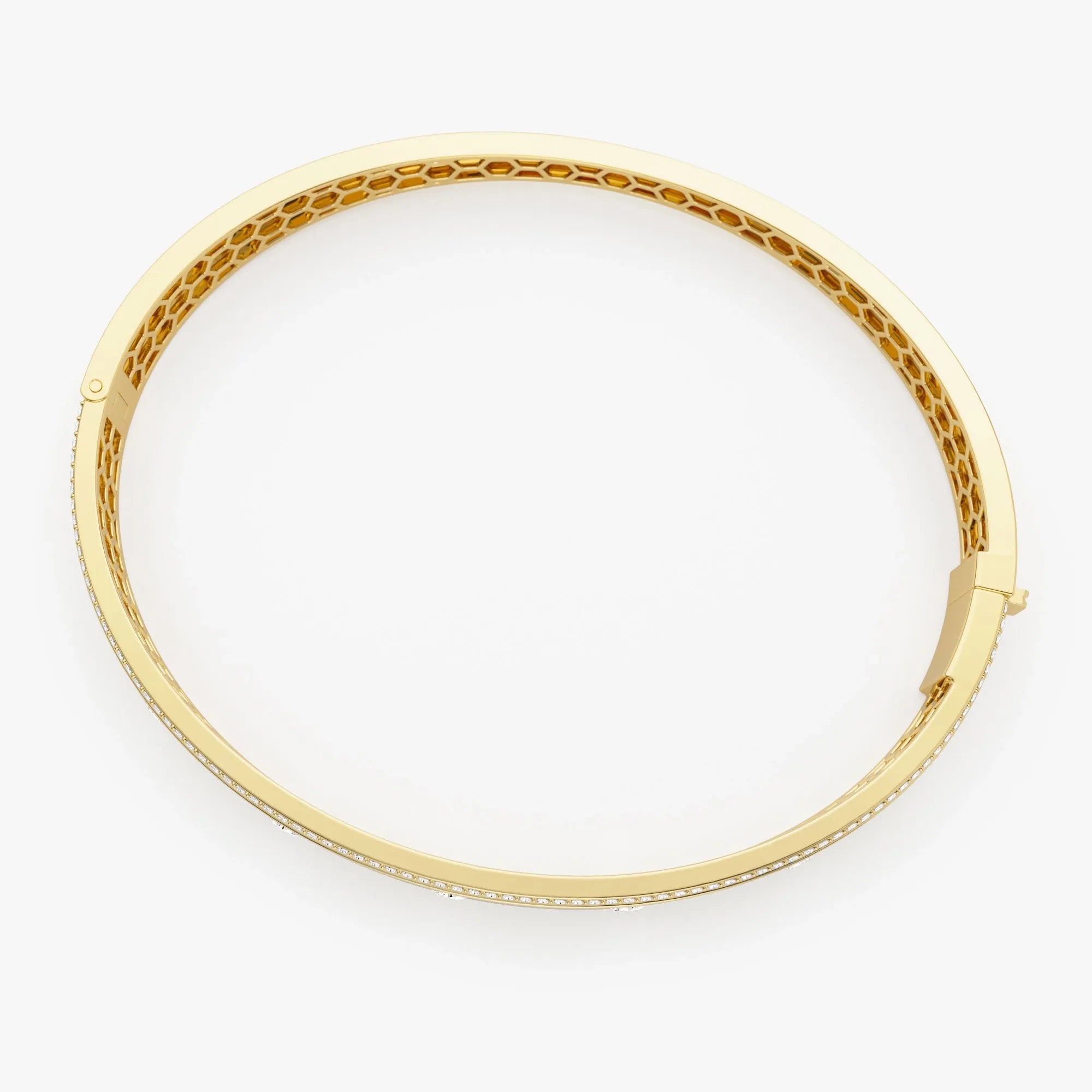 14K Solid Gold 2.00 CTW Round Diamond Flush Set Pave Edge Bangle